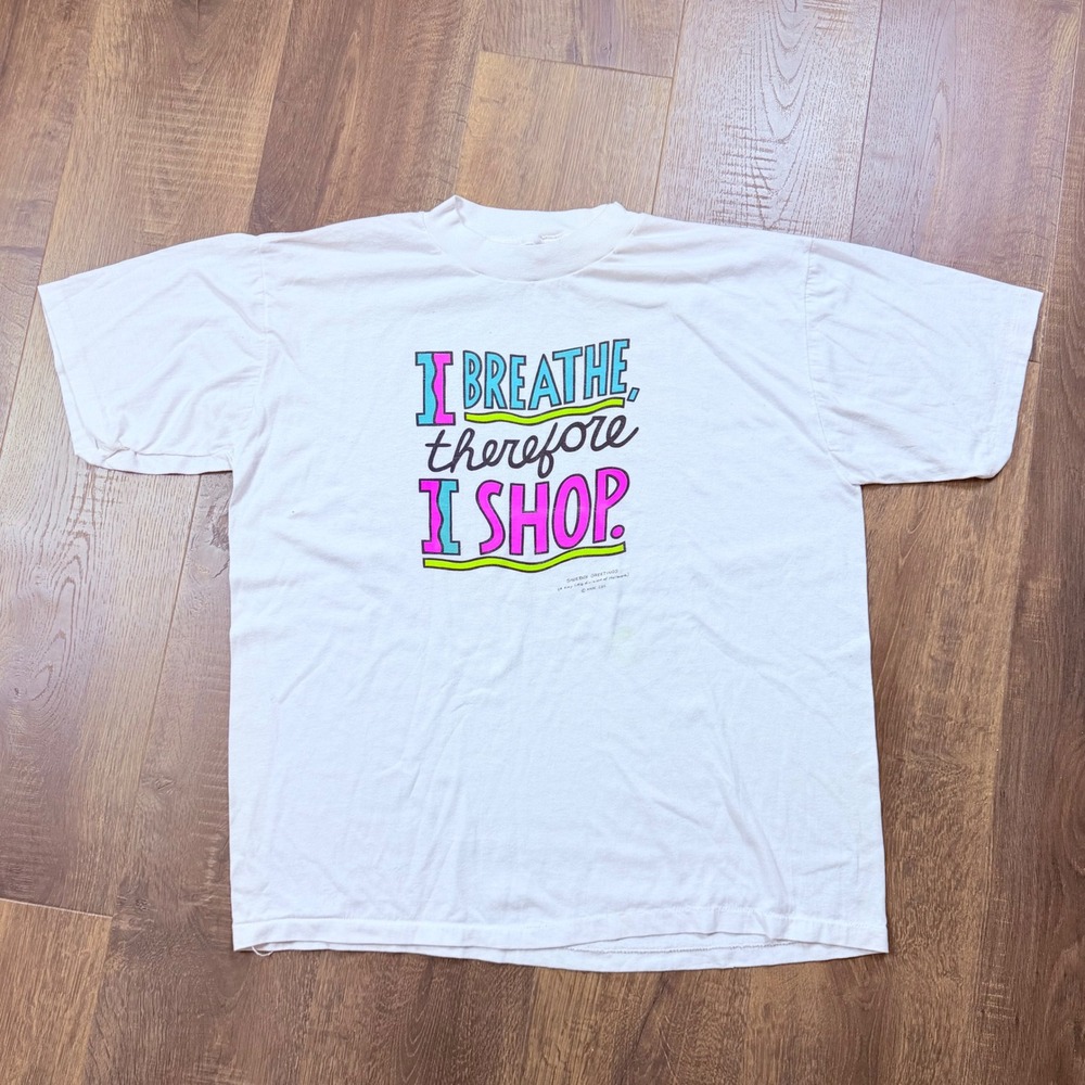 Vintage 90s Hallmark Shoebox I Breathe I Shop Single Stitch Tee Made in USA L